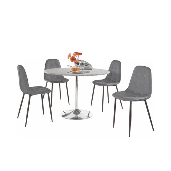 Tavolo da pranzo rotondo Terri Concrete e 4 sedie grigie - Støraa-image-1