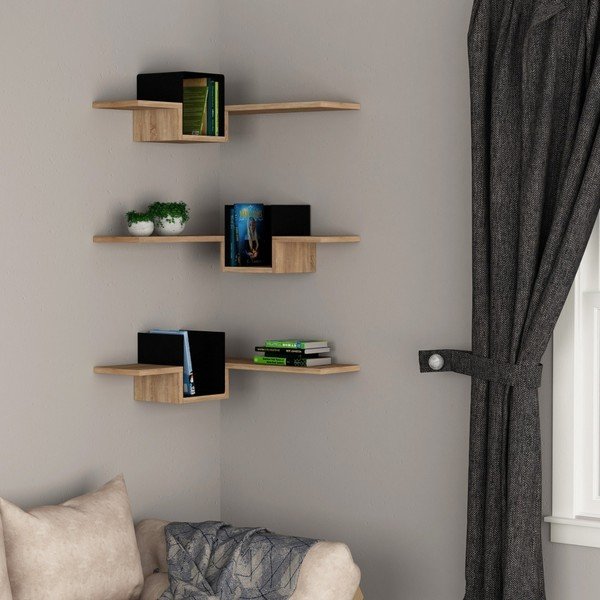 Set di 3 mensole da parete nere Ales Corner Black - Decortie-image-1
