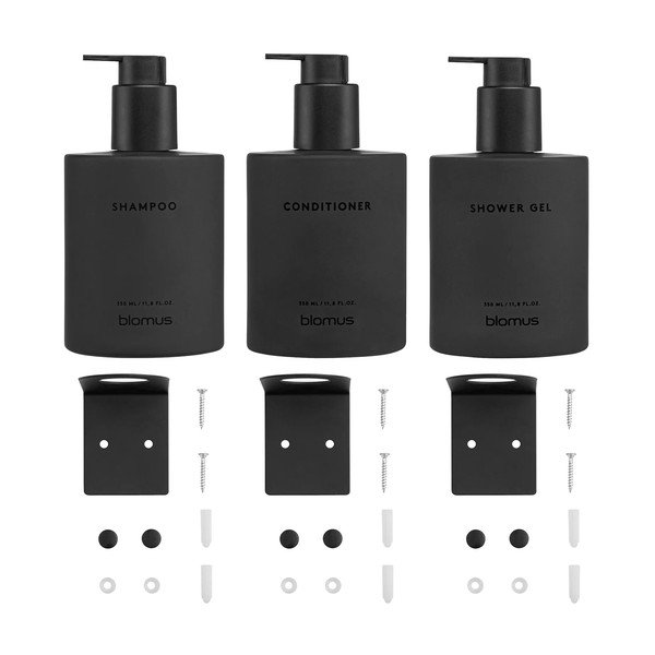 Dispenser per sapone da parete neri in vetro 3 pz 350 ml Kirei – Blomus-image-4