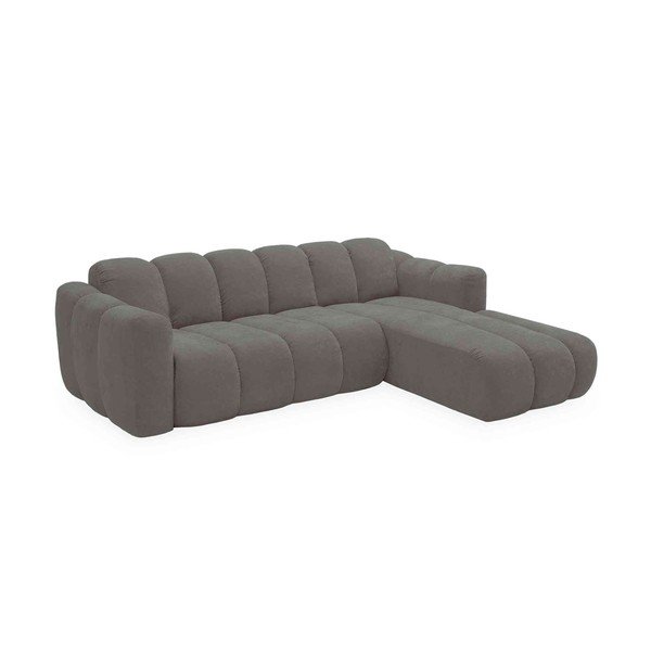 Divano angolare grigio allungabile (con penisola a destra) con rivestimento in ciniglia Michell – Miuform