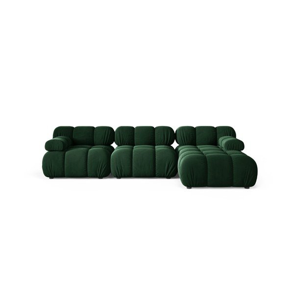 Divano angolare componibile verde scuro (con penisola a destra/con chaise lounge) con rivestimento in velluto – Micadoni 