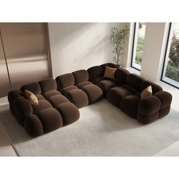 Divano angolare marrone scuro (con penisola a destra/a U) con rivestimento in velluto Loretto – Cosmopolitan Design-image-1
