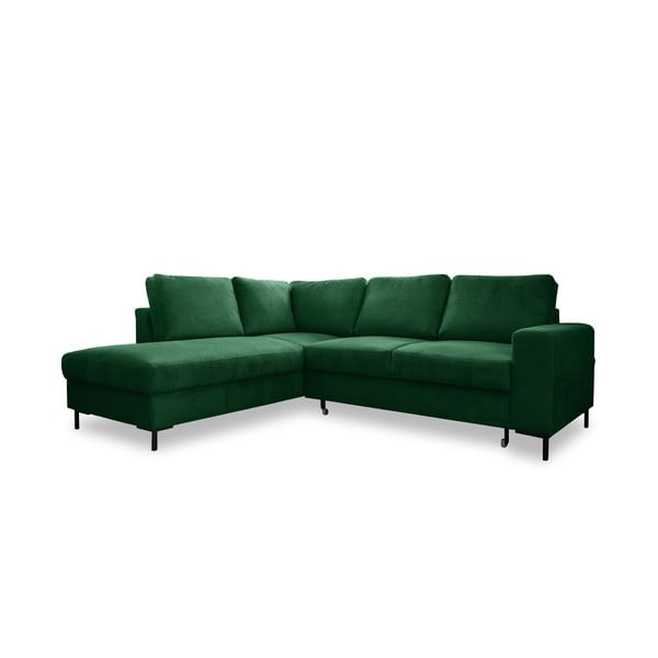 Divano letto in velluto a coste verde scuro (angolo sinistro) Lofty Lilly - Miuform