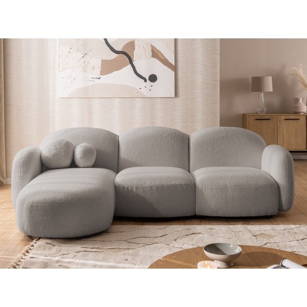 Divano angolare grigio (con penisola a sinistra/con chaise lounge) con rivestimento in bouclé Orbit – Ropez-image-1