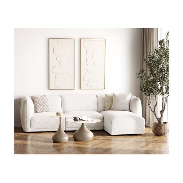 Divano angolare color crema (con penisola a destra/con chaise lounge) con rivestimento in ciniglia Noor – House Nordic-image-1