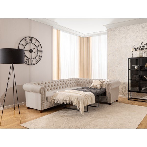 Divano angolare beige allungabile (con penisola a destra/a L) con rivestimento in velluto York Blik – Ropez-image-4