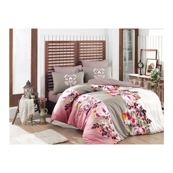 Biancheria da letto in cotone Ranforce con lenzuolo per letto matrimoniale Liliana Salmon, 200 x 220 cm - Mijolnir