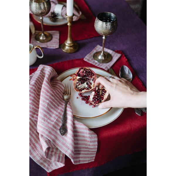 Sottobicchieri di colore rosso-naturale in set di 4 pezzi Red Natural Stripes - Linen Tales-image-2