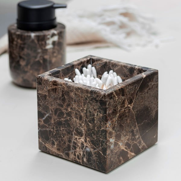 Organizer da bagno in marmo marrone scuro per tamponi di cotone Marble - Mette Ditmer Denmark-image-1
