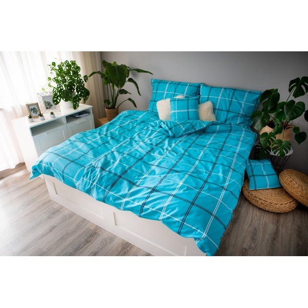 Biancheria da letto singola in cotone turchese Dita, 140 x 200 cm Karo - Cotton House
