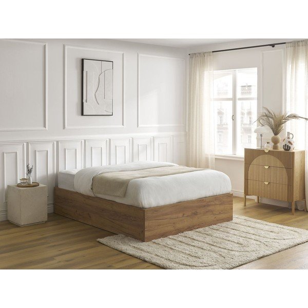 Letto matrimoniale marrone con effetto betulla in truciolato con contenitore/senza testiera con rete inclusa 140x190 cm Mara – Bobochic Paris-image-1