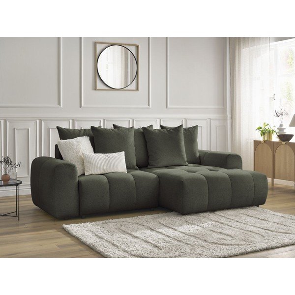 Divano angolare color kaki allungabile/con contenitore (con penisola a destra/con chaise lounge) con rivestimento in ciniglia Roxelane – Bobochic Paris-image-3