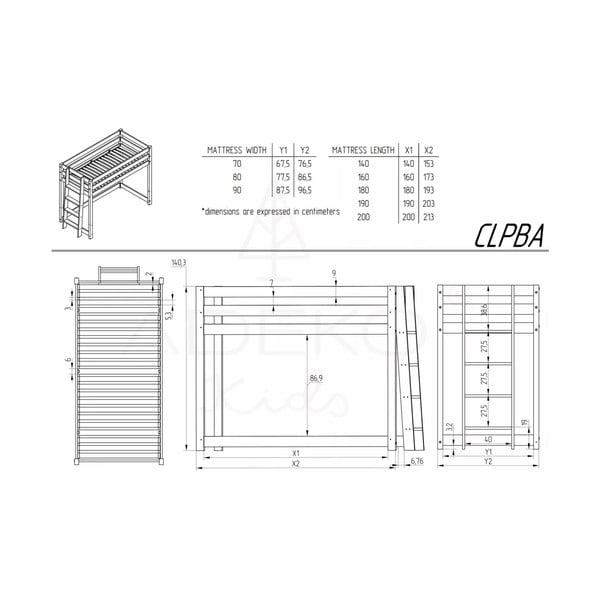 Letto rialzato per bambini in legno di pino 90x190 cm CLPBA - Adeko-image-3