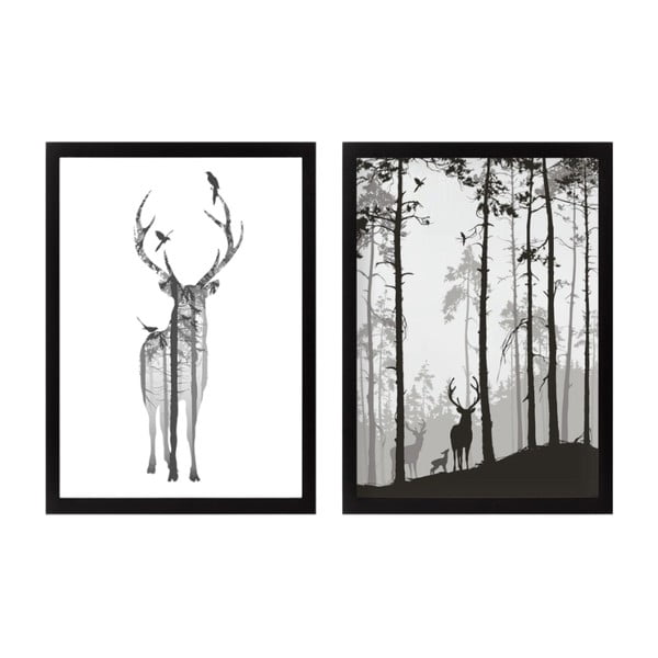 Set di poster in cornice 2 pezzi 34x44 cm Deer - Wallity
