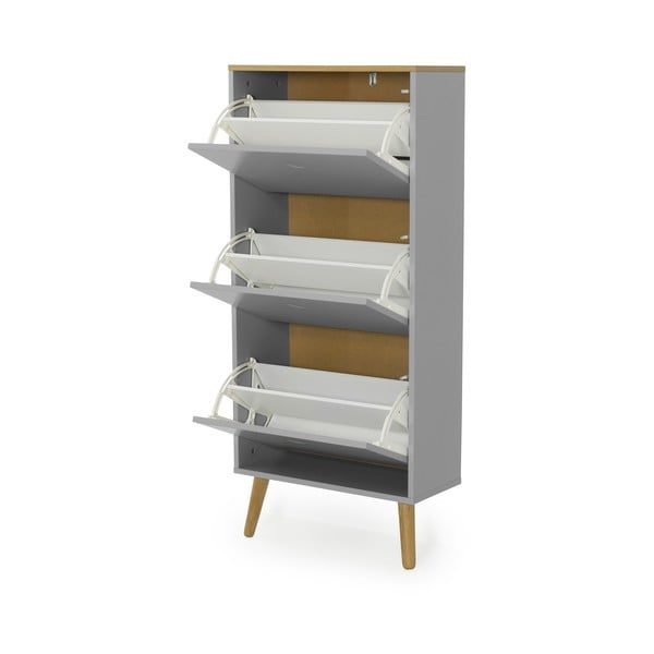 Scarpiera grigia con gambe in legno di rovere a 3 calci Dot - Tenzo-image-3