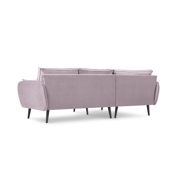 Divano angolare in velluto rosa chiaro con gambe nere, angolo sinistro Lento - Kooko Home-image-3