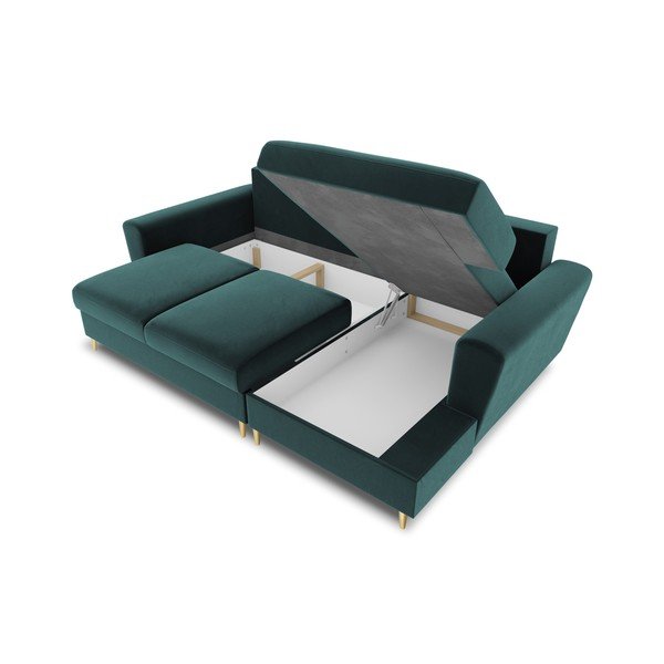 Divano angolare color petrolio allungabile e con contenitore (con penisola a destra/con chaise lounge) con rivestimento in velluto Kyoto – Cosmopolitan Design-image-3