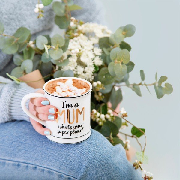 Tazza in porcellana Super Mum, 400 ml Metallic Monochrome - Sass & Belle-image-1