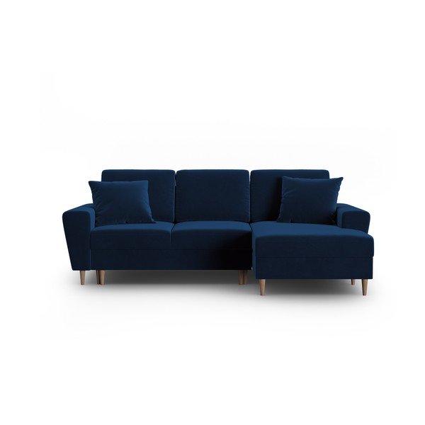 Divano angolare blu allungabile e con contenitore (con penisola a destra/con chaise lounge) con rivestimento in velluto Kyoto – Cosmopolitan Design