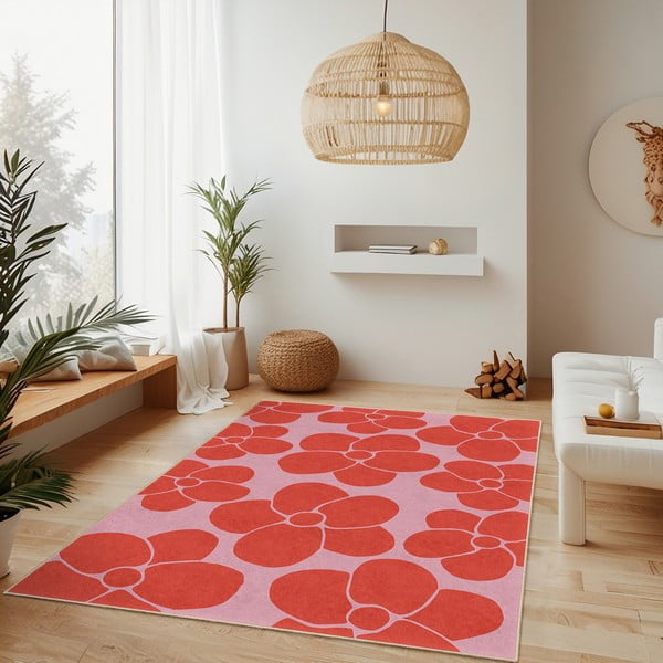 Passatoia rossa e rosa lavabile 80x200 cm Poppy Fields – Mila Home-image-2