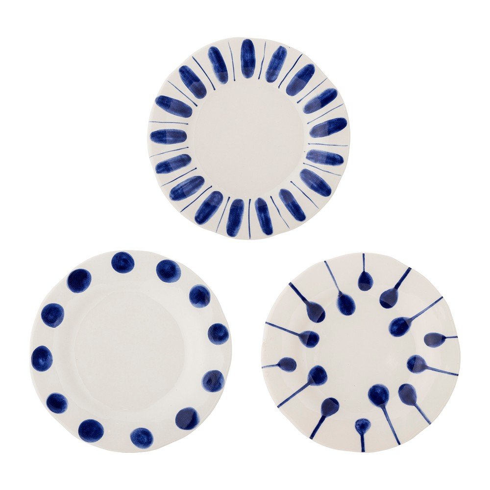 Set di piatti da dolce bianchi/blu in gres 3 pz ø 22 cm Linora – Bloomingville | Piatti