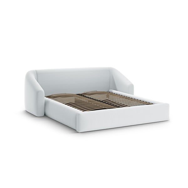 Letto matrimoniale imbottito grigio chiaro con contenitore con rete inclusa 160x200 cm Campi – Cosmopolitan Design-image-1