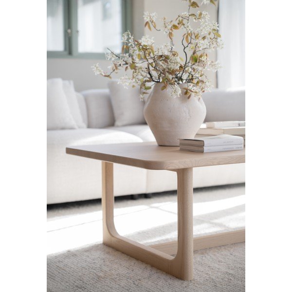 Tavolino da salotto colore naturale chiaro con piano effetto rovere 70x160 cm Driscoll – Rowico-image-1