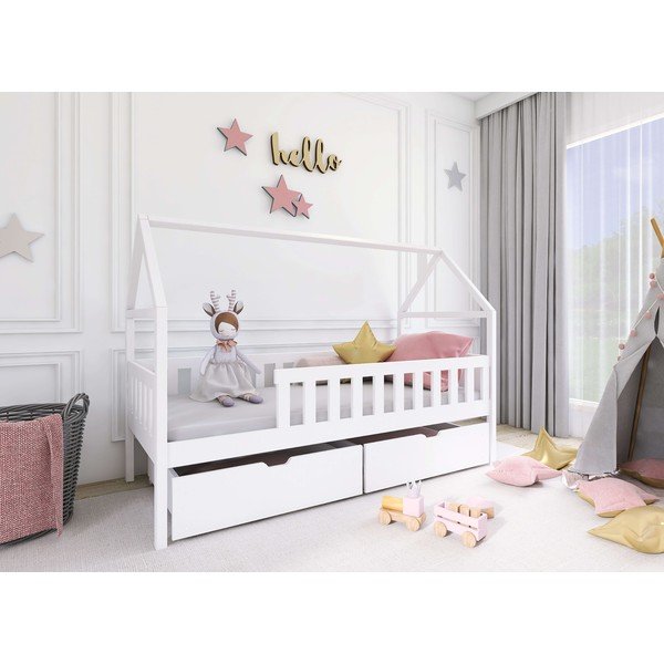 Letto per bambini in legno di pino bianco con contenitore 70x160 cm Domi - Lano Meble-image-2