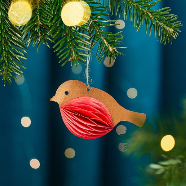 Decorazione per albero di natale in carta fatta a mano 7 cm Honeycomb Robin – Sass & Belle-image-1