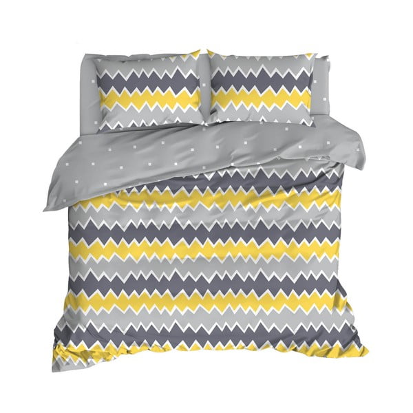 Lenzuolo matrimoniale in cotone esteso giallo-grigio con lenzuolo e copriletto 240x260 cm Zigros - Mijolnir