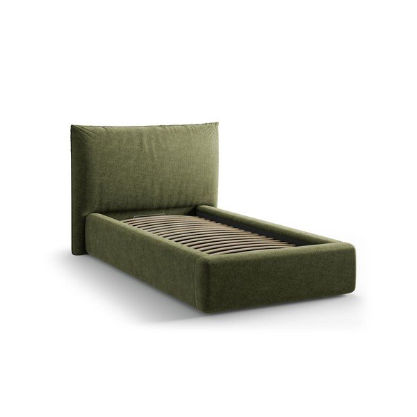 Letto singolo imbottito verde con contenitore con rete inclusa 90x200 cm Kaelle – Micadoni -image-2