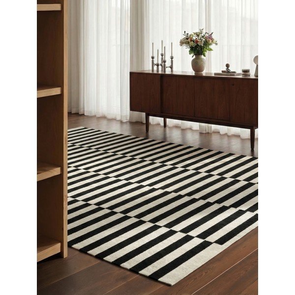 Tappeto bianco e nero in lana reversibile/tessuto a mano 200x300 cm Donna – Hanse Home-image-1