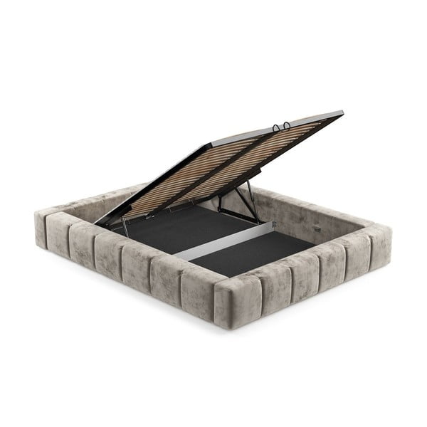 Letto matrimoniale imbottito beige con spazio contenitivo e rete 200x200 cm Aruba L - Maison de Rêve-image-4