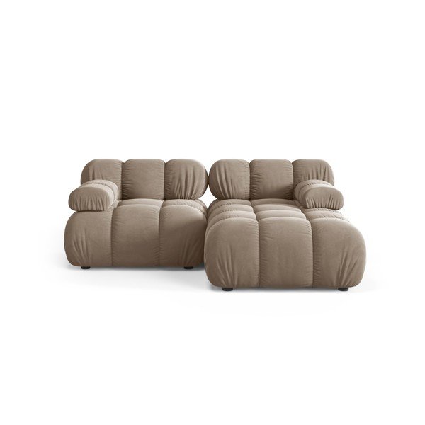 Divano angolare componibile beige (con penisola a destra/con chaise lounge) con rivestimento in velluto – Micadoni 
