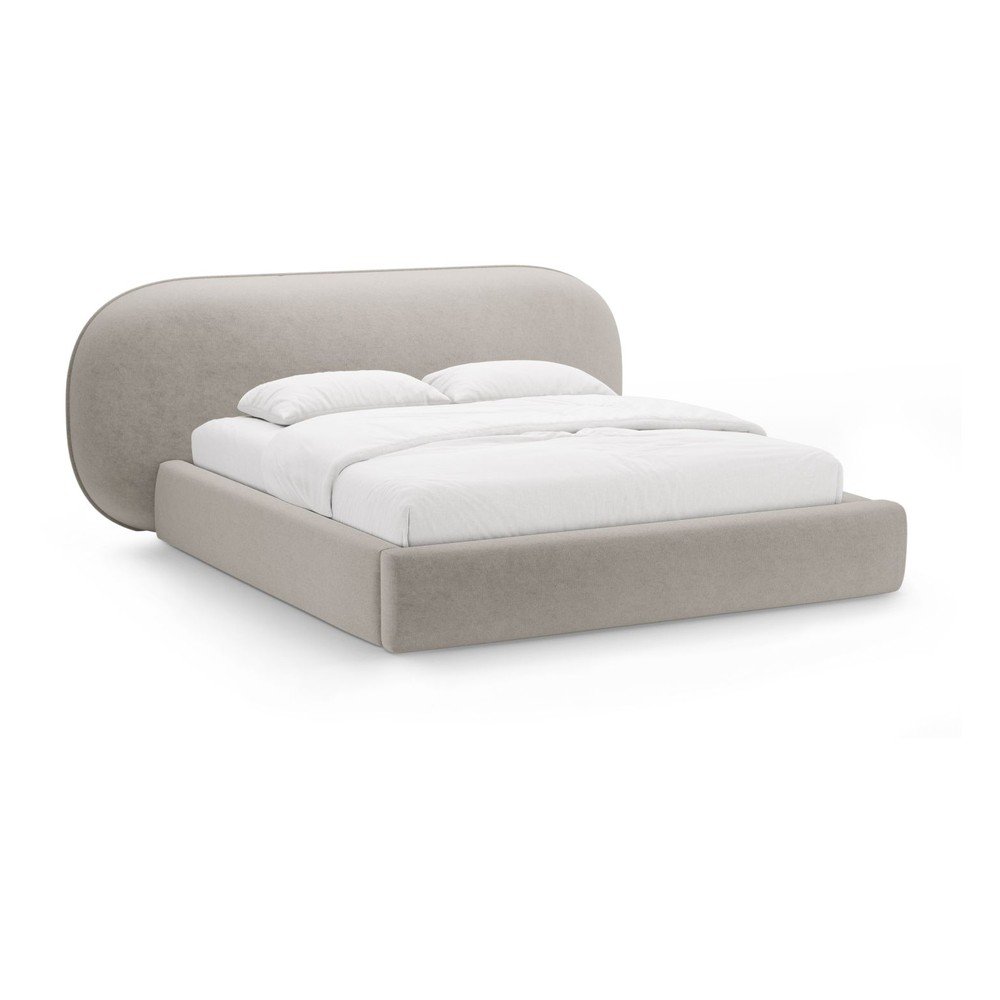 Letto matrimoniale imbottito beige con contenitore con rete inclusa 160x200 cm Ovalo – Micadoni  | Letti matrimoniali