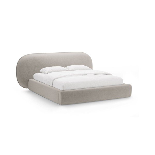 Letto matrimoniale imbottito beige con contenitore con rete inclusa 200x200 cm Ovalo – Micadoni 