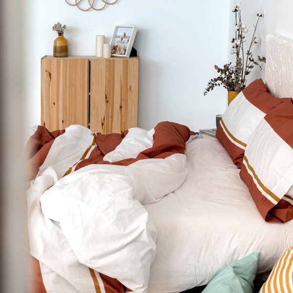Copripiumino in cotone bianco e mattone per letto singolo 140x200 cm Golden lands - Blanc-image-3