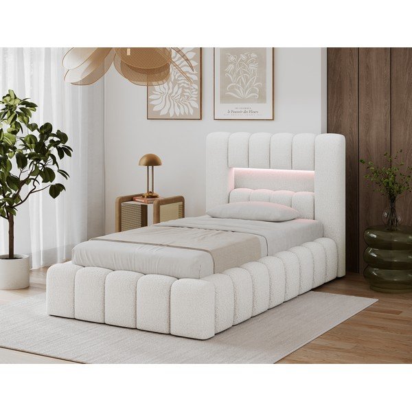 Letto singolo imbottito color crema con contenitore con rete inclusa 90x200 cm Lamica – ELTAP-image-3