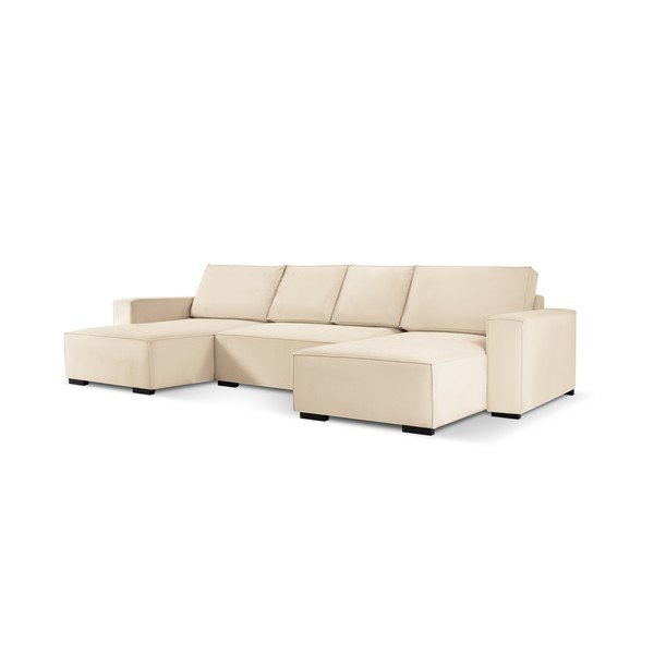 Divano letto a U in velluto a coste beige Azalea - Mazzini Sofas-image-2