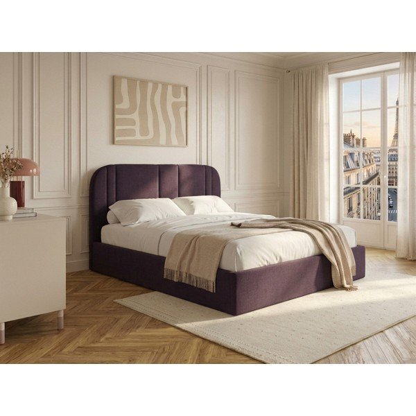 Letto matrimoniale imbottito viola con contenitore con rete inclusa 180x200 cm Sidney – Bobochic Paris-image-1