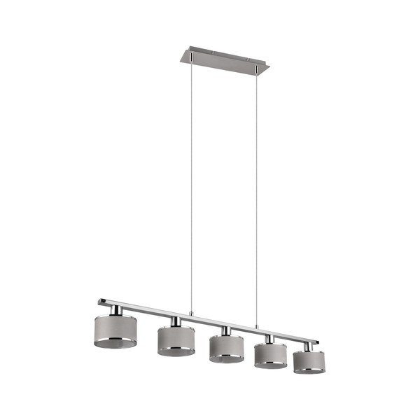 Lampada a sospensione in beige e argento con paralume in tessuto Kaprun - Trio-image-3