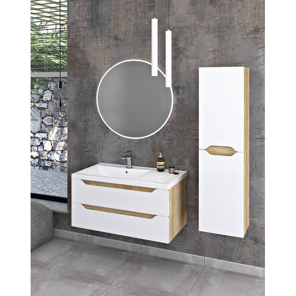 Mobile per bagno bianco/di colore naturale con effetto legno esotico 40x140 cm Wave – Sapho-image-1