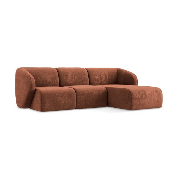 Divano angolare color terracotta (con penisola a destra/con chaise lounge) con rivestimento in ciniglia Lani – Makamii-image-1