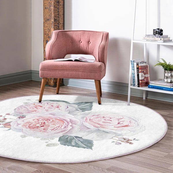 Tappeto rotondo lavabile bianco e rosa adatto ai robot aspirapolvere ø 80 cm Comfort - Mila Home-image-4