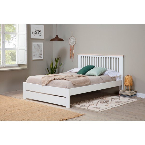 Letto matrimoniale bianco con griglia 140x190 cm Leba - Marckeric-image-1