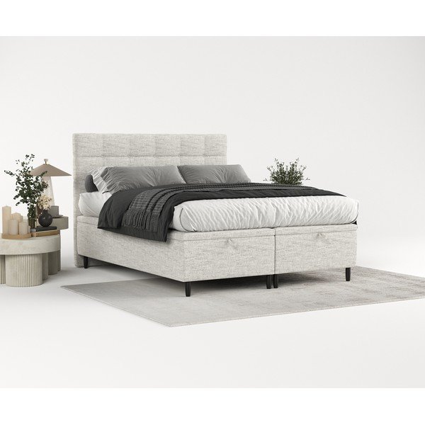 Letto matrimoniale imbottito grigio chiaro con contenitore 180x200 cm Senses - Maison de Rêve-image-1
