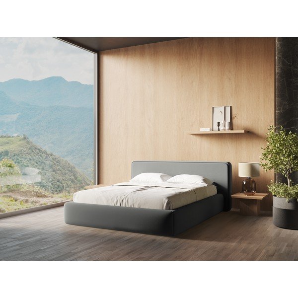 Letto matrimoniale imbottito grigio con contenitore con griglia 180x200 cm Kiana - Makamii-image-1