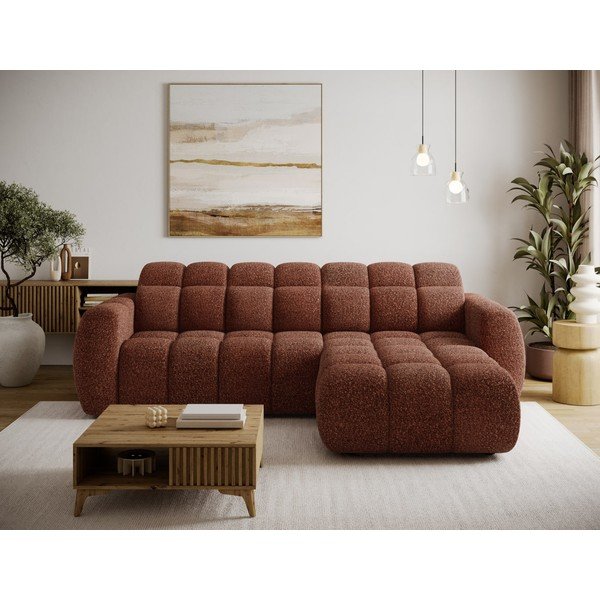 Divano angolare rosso (con penisola a destra/con chaise lounge) con rivestimento in bouclé Fanito – ELTAP-image-1