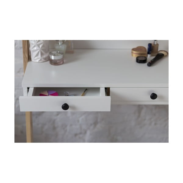 Comodino bianco con cassetto e specchio Leno - Ragaba-image-3