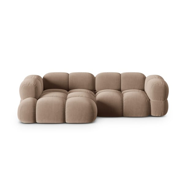 Divano angolare marrone (con penisola a sinistra/con chaise lounge) con rivestimento in velluto Loretto – Cosmopolitan Design